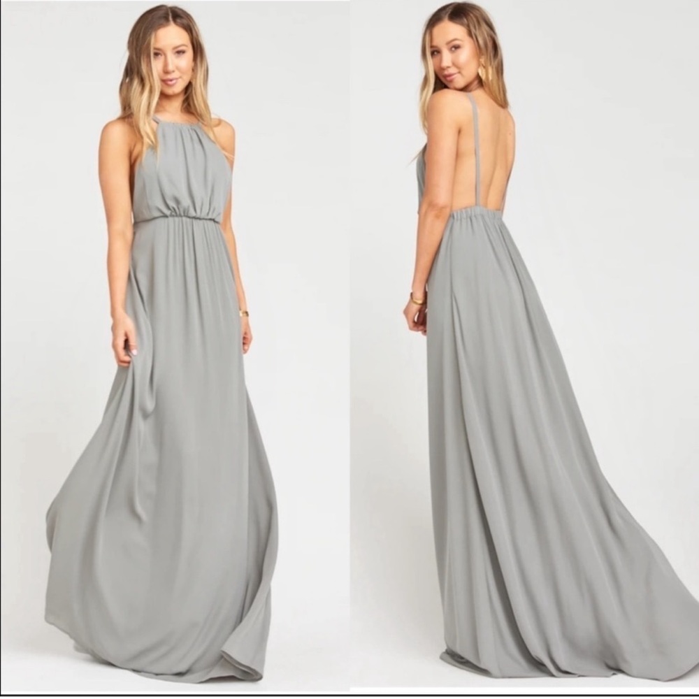 Show Me Your Mumu Amelia gray chiffon maxi dress